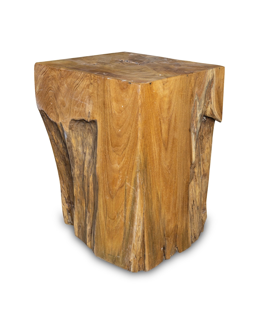 Square Solid Teak Wood Side Table, Natural Tree Stump Stool or End ...