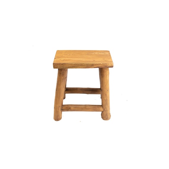 Vintage Solid Wood Natural Teak Stool With Live Edge Legs Vintage Solid Wood Natural Teak Stool