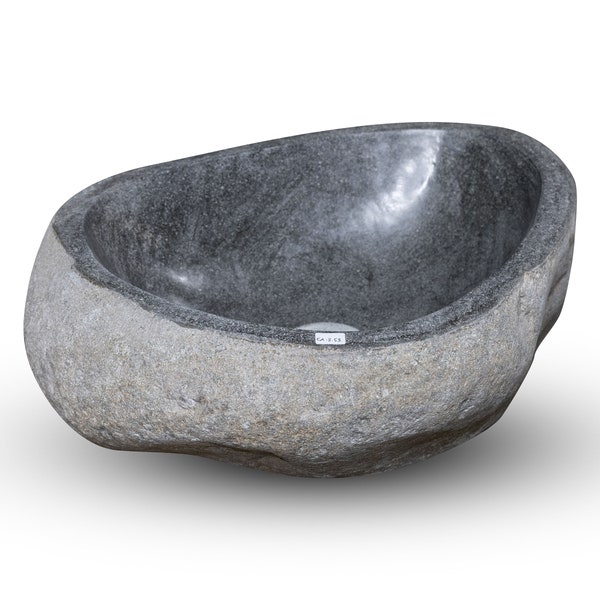 Natural Stone Oval Vessel Sink | River Stone Gray Wash Bowl #53 size is 17" W x 13.5" D x 6" H