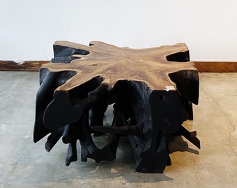 その他 Burnt teak wood Fire Burnt Black Teak Wood Root Coffee Table , Wabi Sabi