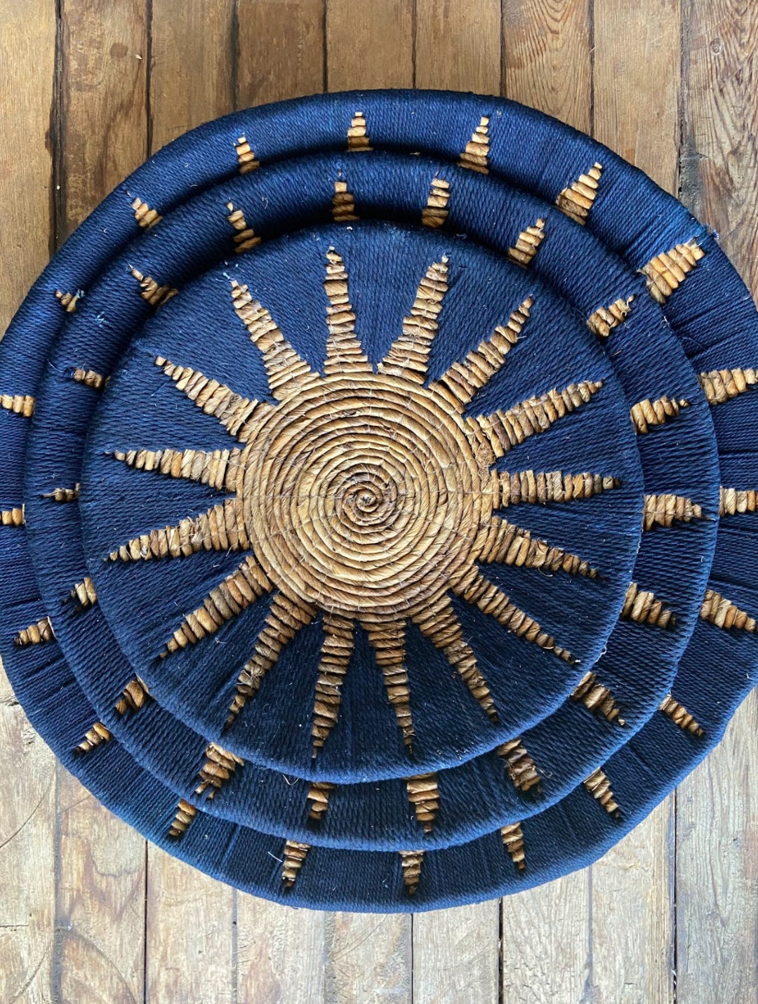 Natural Woven Raffia Wall Disc - Blue - Etsy