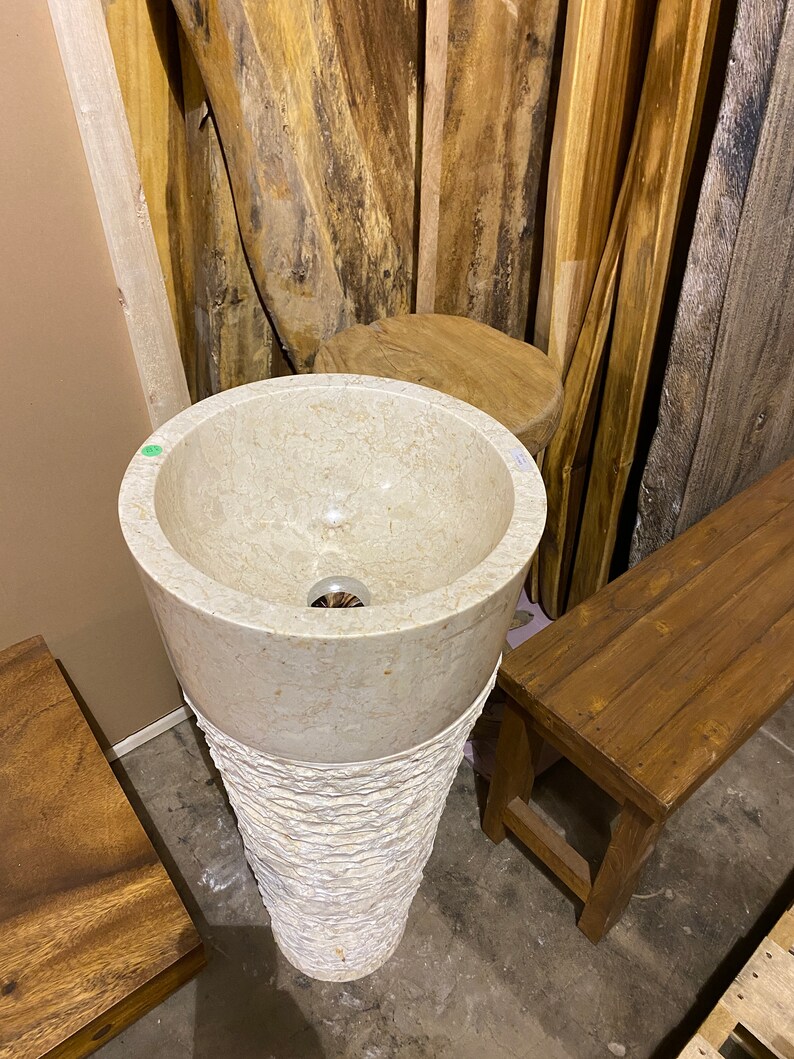 CREAM Natural Marble Pedestal Sink Etsy