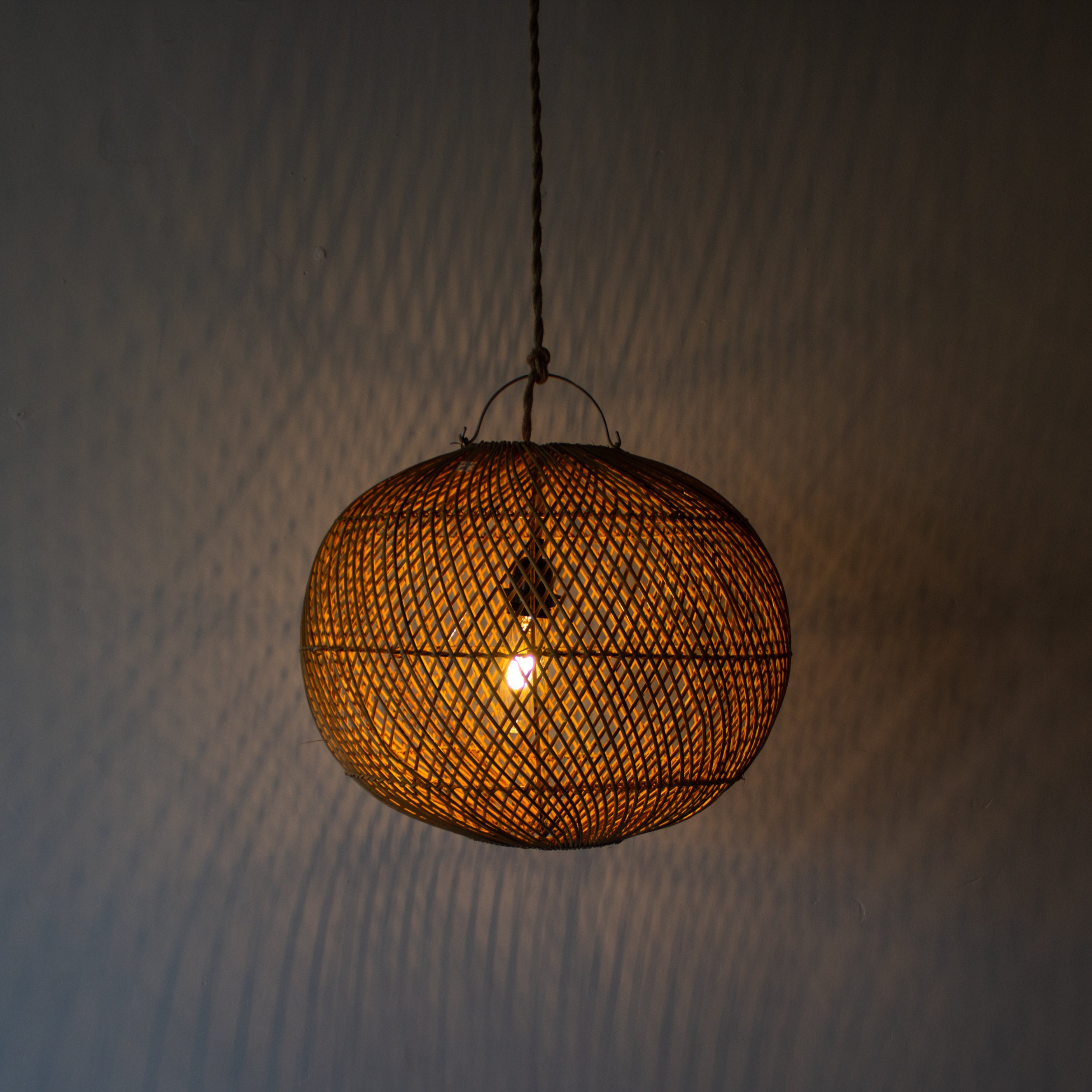 Handwoven Rattan Ball Pendant Light Simple and Natural Lamp Etsy