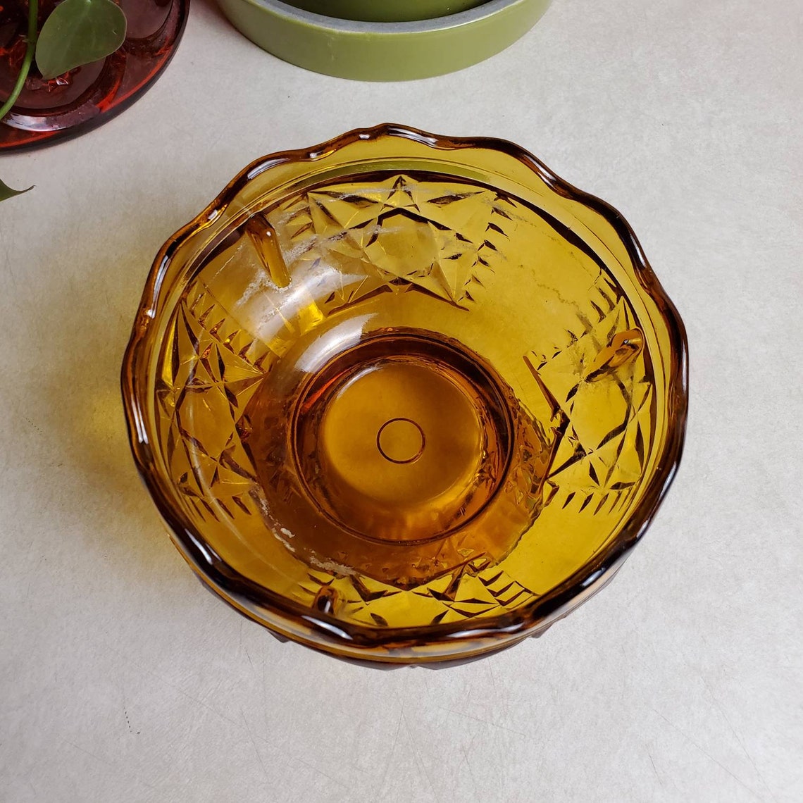 Vintage Amber Pressed Glass Footed Candy Dish/ Candle Bowl Etsy