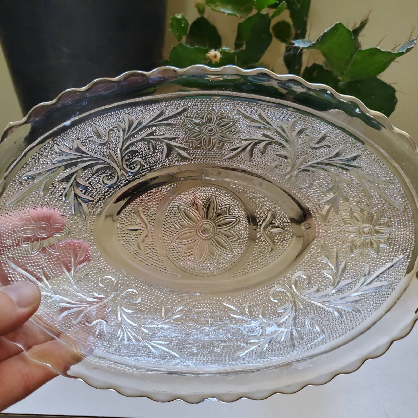 Vintage Anchor Hocking Sandwich Pattern Glass Oval Serving Etsy