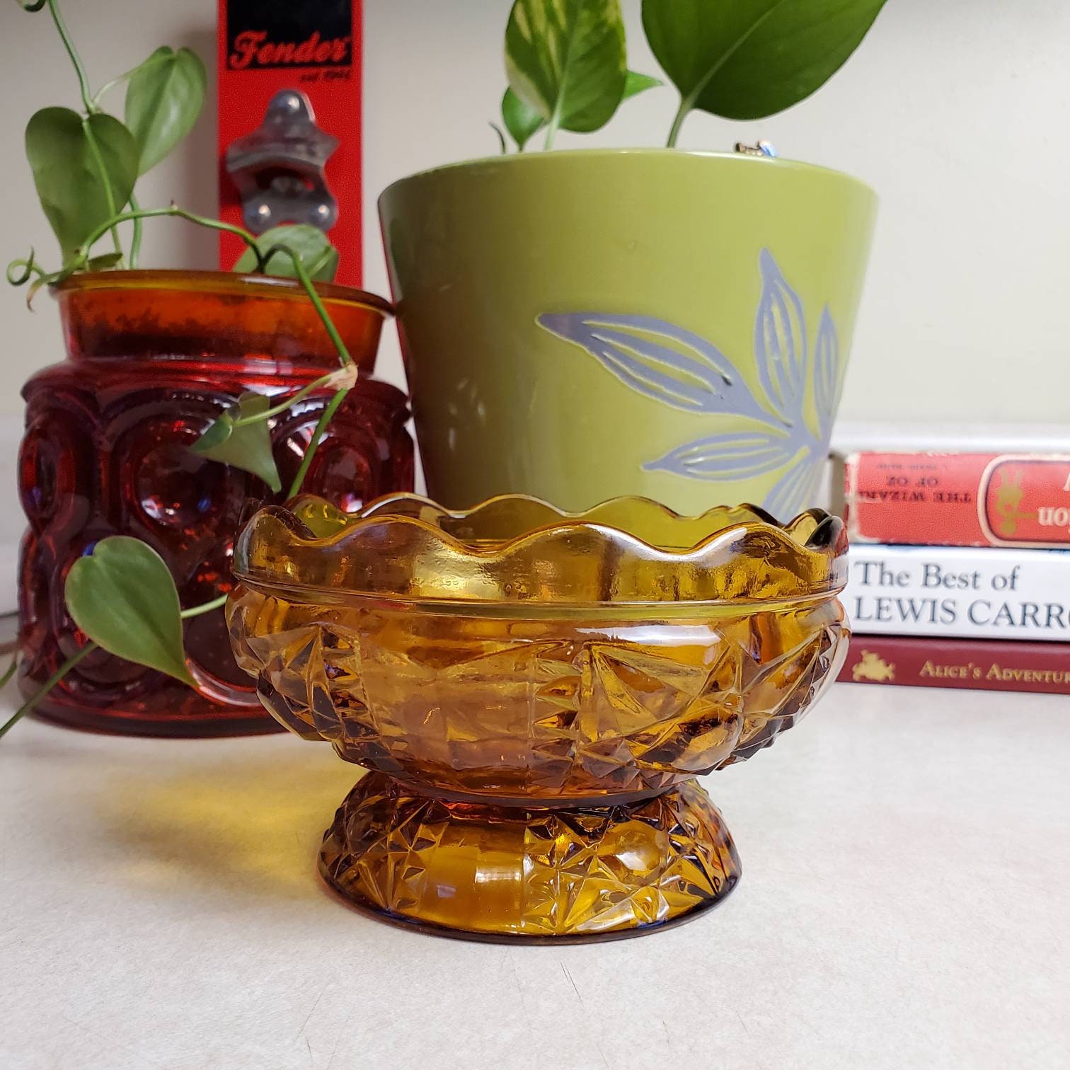 Vintage Amber Pressed Glass Footed Candy Dish/ Candle Bowl Etsy