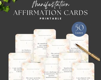 Manifestation Affirmation Cards Printable, Daily Positive Affirmation Cards Deck, DIY Printable Gifts, Meditation Journal Prompt