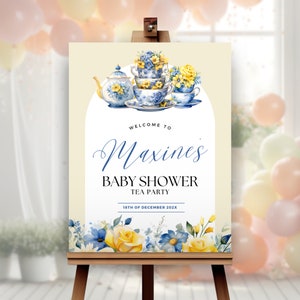 Baby Shower Tea Party Welcome Sign Template, Baby is Brewing Sign, Floral Par-tea, High Tea, Editable Template, Instant Download, BYSH018