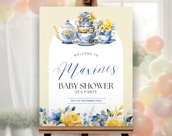 Baby Shower Tea Party Welcome Sign Template, Baby is Brewing Sign, Floral Par-tea, High Tea, Editable Template, Instant Download, BYSH018