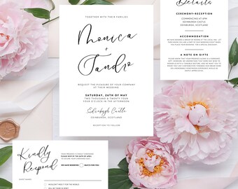 Minimalist Wedding Invitation Template, Wedding Invite Printable, Elegant Wedding Editable Design Download, Instant Download, 014 JOU