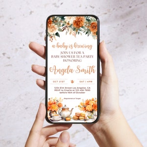 Fall Baby Shower Tea Party Mobile Invitation Template, Autumn Par-tea E-vite, High Tea, Editable Template, Fall Florals, BYSH015