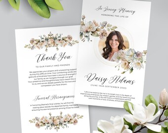 Funeral Program With Photo Editable Template, Printable Order of Service Program, Memorial Ceremony, Celebration of Life, Instant Download