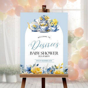 Baby Shower Tea Party Welcome Sign Template, Baby is Brewing Sign, Floral Par-tea, High Tea, Editable Template, Instant Download, BYSH019