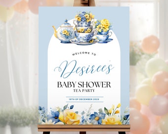 Baby Shower Tea Party Welcome Sign Template, Baby is Brewing Sign, Floral Par-tea, High Tea, Editable Template, Instant Download, BYSH019