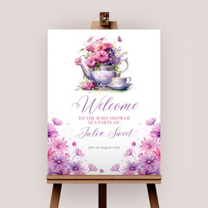 Baby Shower Tea Party Welcome Sign Template, Baby is Brewing Sign, Floral Par-tea, High Tea, Editable Template, Instant Download, BYSH005