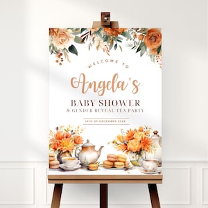 Fall Baby Shower Tea Party Welcome Sign Template, Autumn Par-tea, High Tea, Editable Template, Instant Download, Fall Florals Sign, BYSH015
