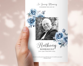 Funeral Program With Photo Editable Template, Printable Order of Service Program, Memorial Ceremony, Celebration of Life, Instant Download