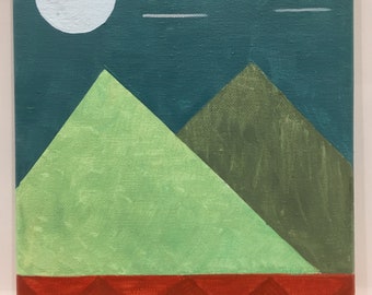Moon over Mountains - Original Acrylic on Canvas -by Certified Native Artisan 8" x 10"