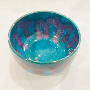 Cup Style Teal & Purple Decorative Pottery - 3.5”W Native Made TJ7