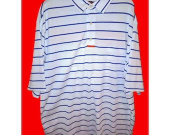 Footjoy Mens White & Blue Striped Polo Shirt Size XL