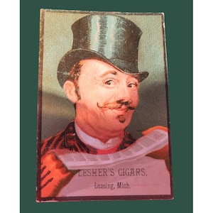 Leshers Cigars Vintage Cartão de propaganda com ilustração de cavalheiro elegante Kitsch