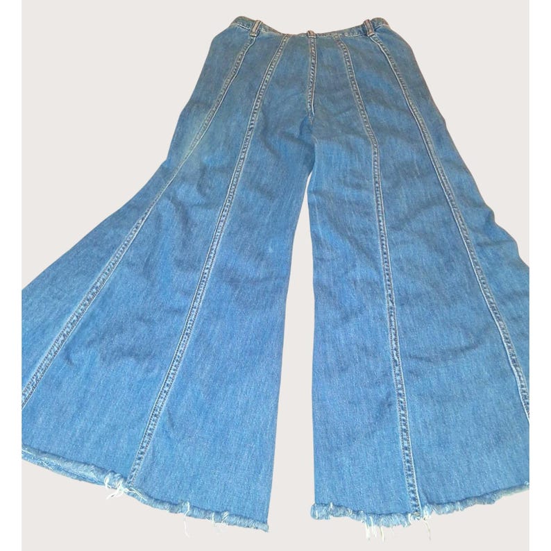 Free People Womens Wide-Leg Flare Bell Bottoms Jeans Size 0 Frayed Hem Blue Denim image 6
