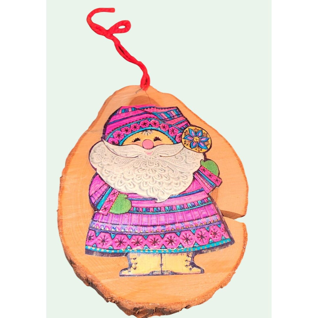 Decorative Santa Claus Wood Slice Ornament With Hand-painted