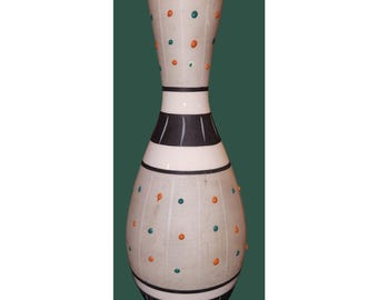 Jarrón de cerámica vintage Enesco de mediados de siglo, estilo moderno, con relieve de puntos esmaltados y rayas, 7,5" x 3".