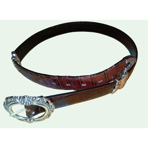 Brown Crocodile Embossed Belt with Silver Buckle Ozzie XL Croc Emboss Belt Men main image 2