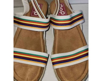 Adok Colorful Stripe Platform Sandals Size 8