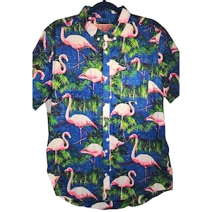 Camisa de manga corta con estampado de flamencos para hombre, talla L