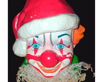 Rare Enesco Santa Clown Coin Bank Ceramic Christmas Decoration