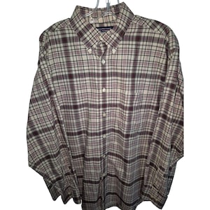 Camisa xadrez de manga comprida com botões Roundtree & Yorke para homem, tamanho grande.