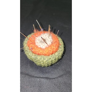 Vintage Handcrafted Crochet Pincushion W Needles Felt Base