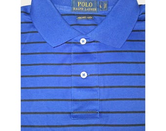 POLO RALPH LAUREN ネイビー ストライプ ポロシャツ ヴィンテージ ラルフローレン ストライプ ポロシャツ - ネイビーブルー