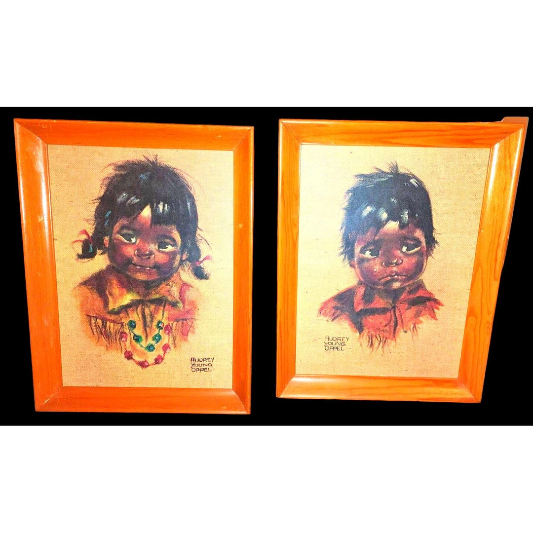 ヴィンテージのオードリー・ヤング・オッペルの額入りプリント、先住民
