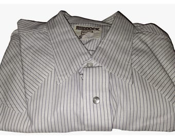 Ruddock Large Western Pearl Snap Shirt White Blue Stripe Made In USA