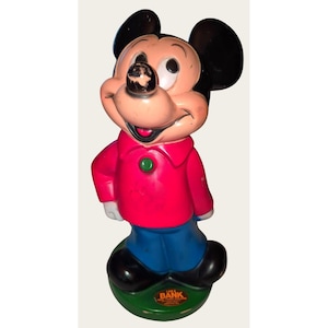 Vintage Mickey Mouse Plastic Coin Bank 11&quot; Tall Non-Toxic Colors