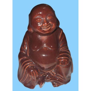 Vintage Brown Ceramic Laughing Buddha Figurine - 4.5x3&quot; Tall
