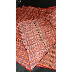 Conjunto de 4 guardanapos de pano xadrez laranja vibrantes, retrô, vintage, anos 60