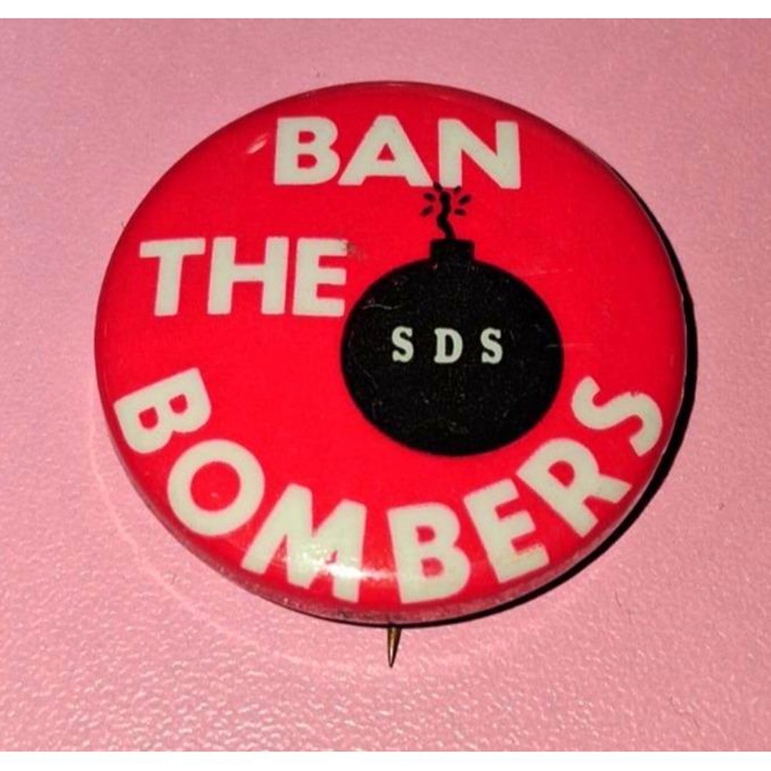 Ban Button 1960s Ban the Bombers SDS Protest Button (1 1/4