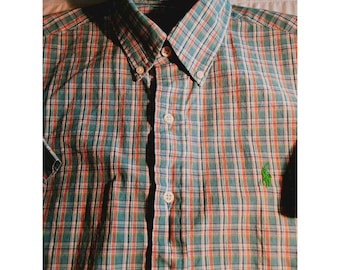 Chemise boutonnée à carreaux Ralph Lauren pour hommes, verte, logo poney, taille S, manches courtes