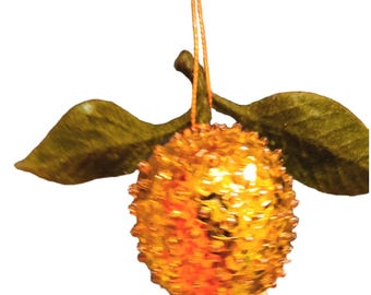 Adorno navideño vintage hecho a mano con forma de limón y alfiler, estilo kitsch retro de mediados de siglo, Horas de trabajo*ORN2