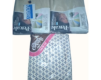 Montgomery Ward Percale Twin Flat Sheets & Room Concepts Fitted Sheet Set 50 Cotton 50 Polyester Beige Patterned