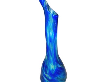 Vase en verre tourbillon bleu soufflé à la main 9,5 pi MCM, marque Pontil