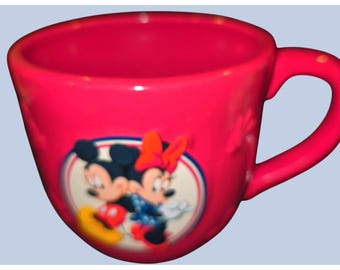 Disney Mickey Minnie Mouse Embossed Ceramic Mug Red Collectible