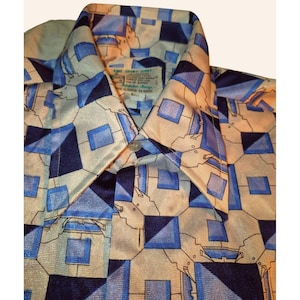 Vintage Geometrisches Muster Disco Hemd Großes Revers 1960er Jahre MCM 16.5 34