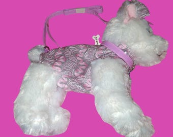 Biała pluszowa torebka dla psa z różową brokatową kokardką i regulowanym paskiem od Poochie & Co.BNWT