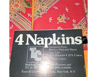 Town & Country 4 Coral Floral Striped Polyester Cotton Napkins 17x17 Machine Washable