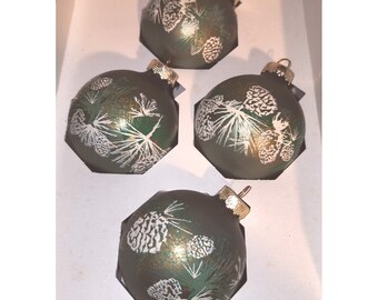 Lot  of 4 Rauch Vintage Dark Green Handpainted Glass Ornaments Made in USA •ORN